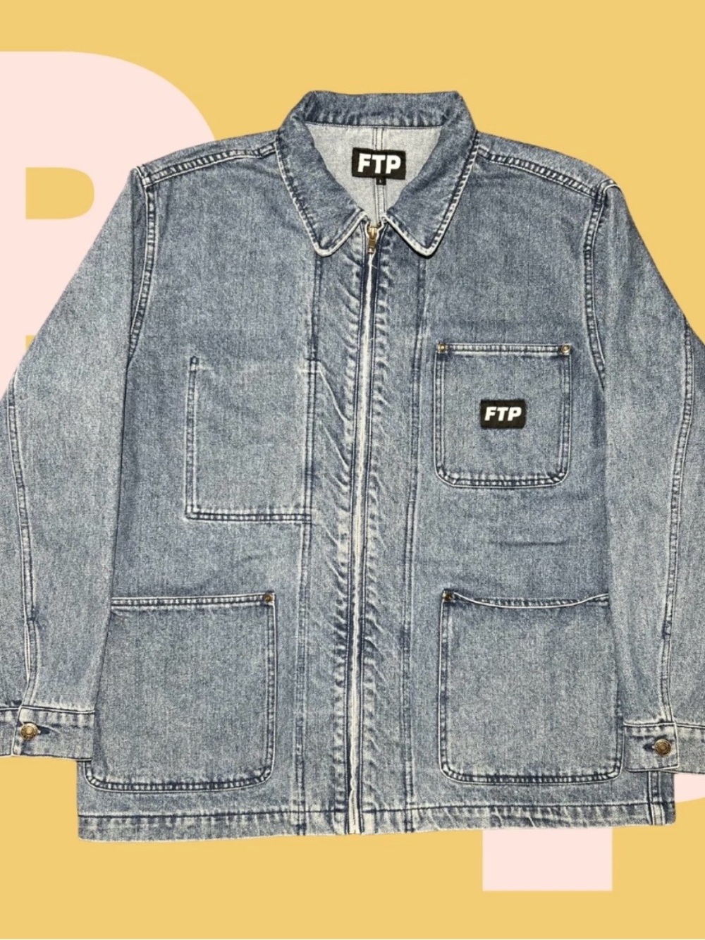 FTP Frayed Denim Logo Chore Jacket (Large)